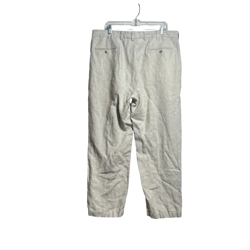 Jos A Bank Travelers Collection 100% Linen Pleated Pants Beige Mens 40x30